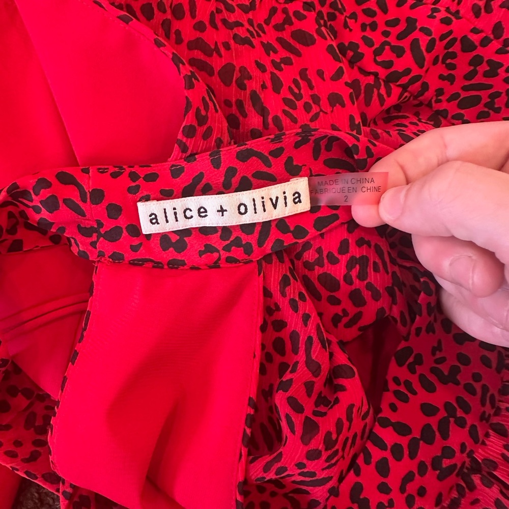 Alice & Olivia Kelissa Red & Black Leopard Print High Halter Neck Gown Size 2 - Picture 11 of 12